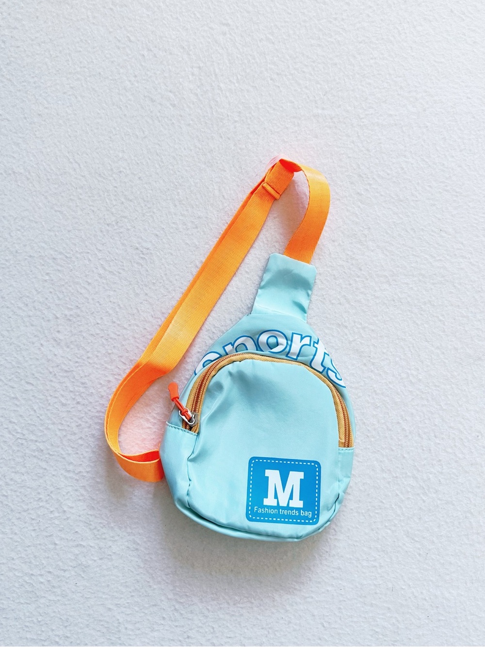 3/$30 Toddler Light Blue Orange Mini Sling Bag Backpack Crossbody Sport Travel